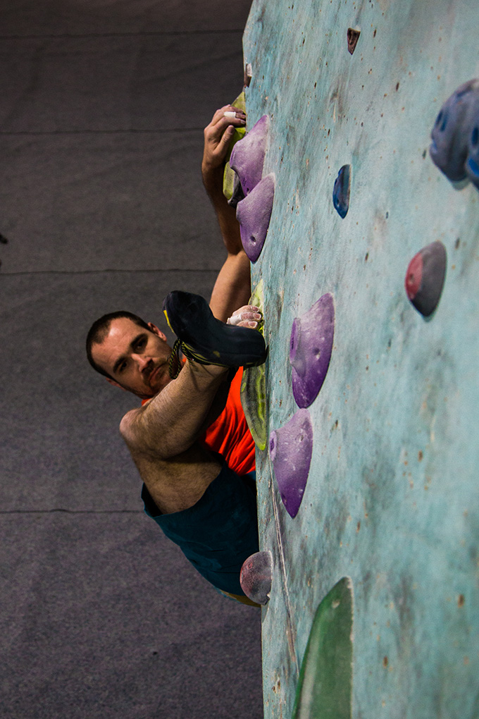 Jesse bouldering on the climbing wall