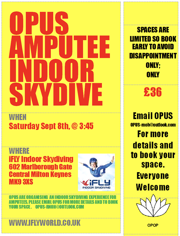 A Few Places Left on the OPUS Amputee Indoor Skydive